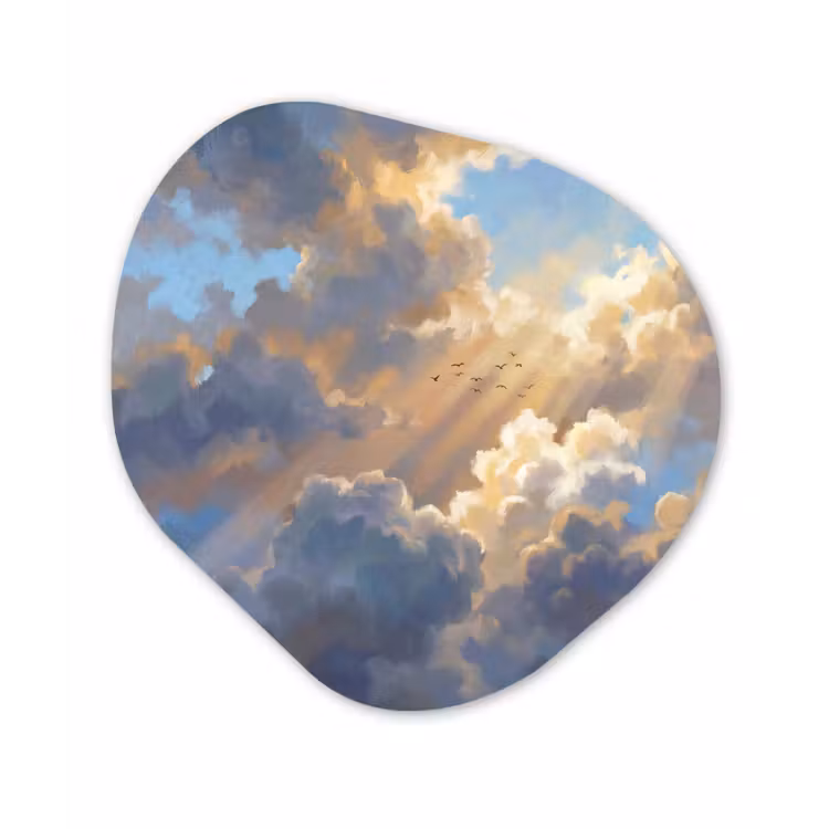 Wolken - Zonnestralen - Natuur - Abstract - Blauw Wandcirkel Organisch Aluminium middel -3d