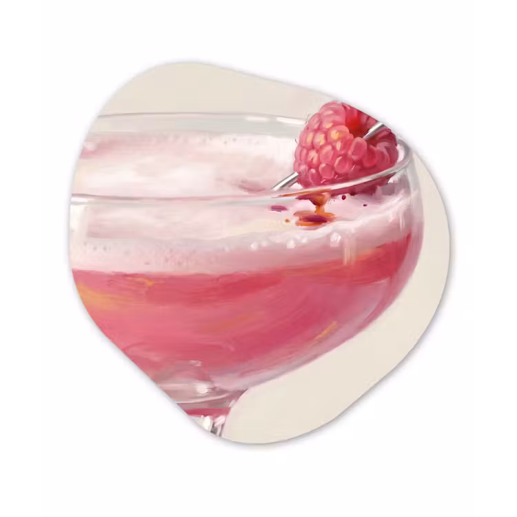 Cocktail - Framboos - Drank - Modern - Roze Wandcirkel Organisch Aluminium middel -3d