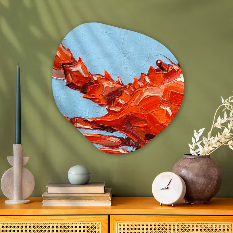 Krab - Zee - Dieren - Abstract - Rood Wandcirkel Organisch Aluminium middel -sfeer2