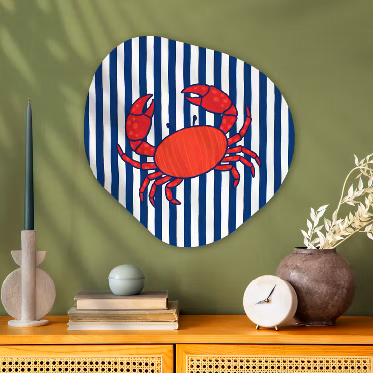 Krab - Strepen - Zeeleven - Illustratie - Rood Wandcirkel Organisch Aluminium middel -sfeer2