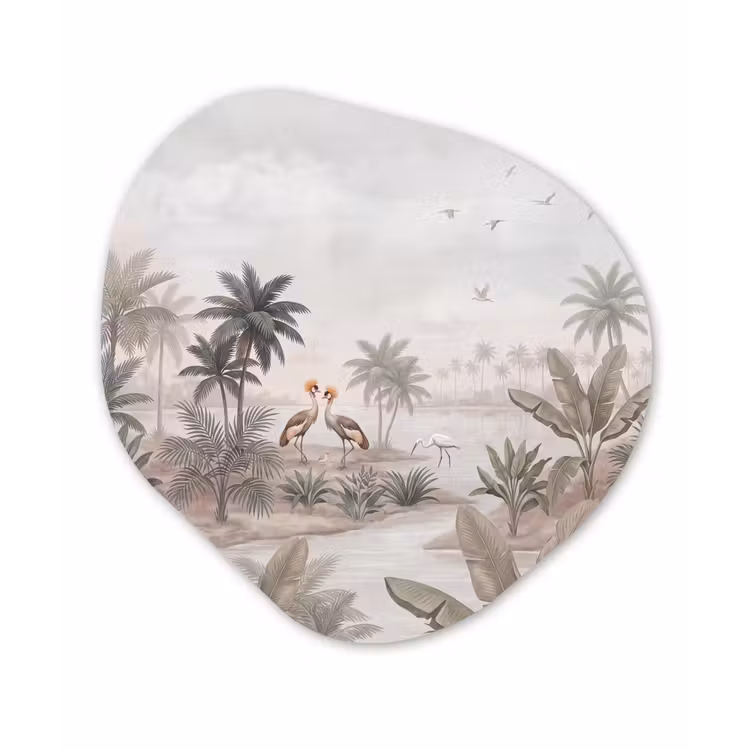 Kraanvogels - Palmbomen - Tropisch Wandcirkel Organisch Aluminium middel -3d