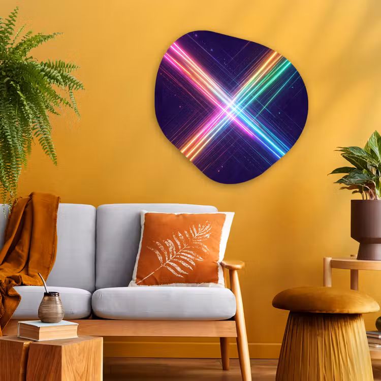 Kruisen - Lasterstralen - Neon Wandcirkel Organisch Aluminium middel -sfeer4