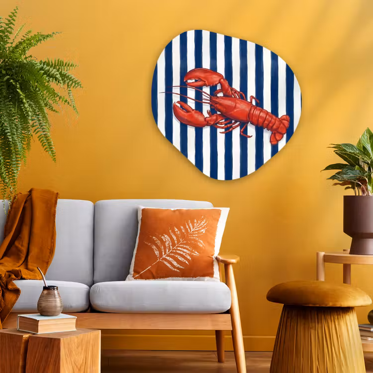 Schaaldier - Kreeft - Marine - Illustratie - Rood Wandcirkel Organisch Aluminium middel -sfeer4