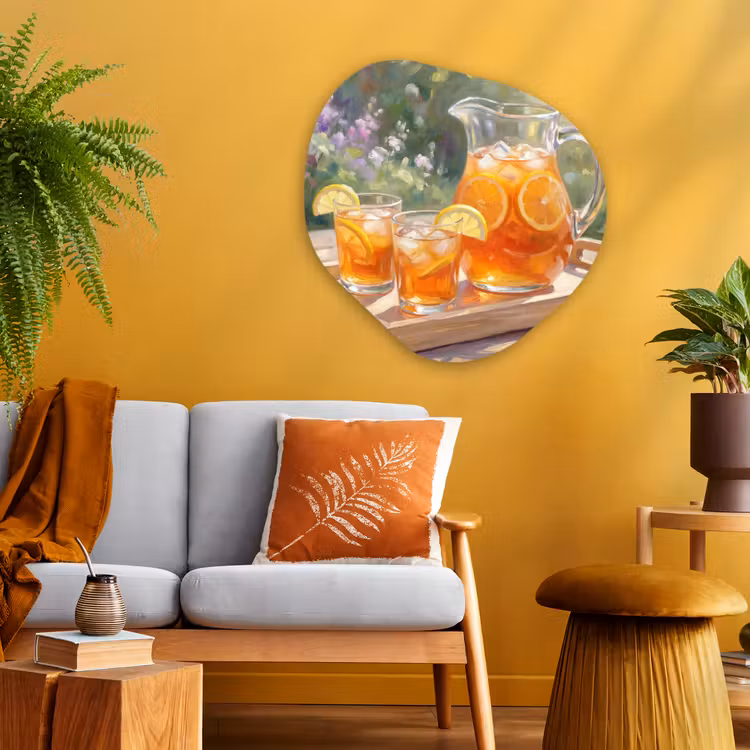 Drank - Citroen - Zomer - Tuin - Geel Wandcirkel Organisch Aluminium middel -sfeer4