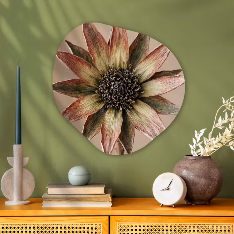 Droogbloem - Protea - Vintage - Beige - Rustiek Wandcirkel Organisch Aluminium middel -sfeer2