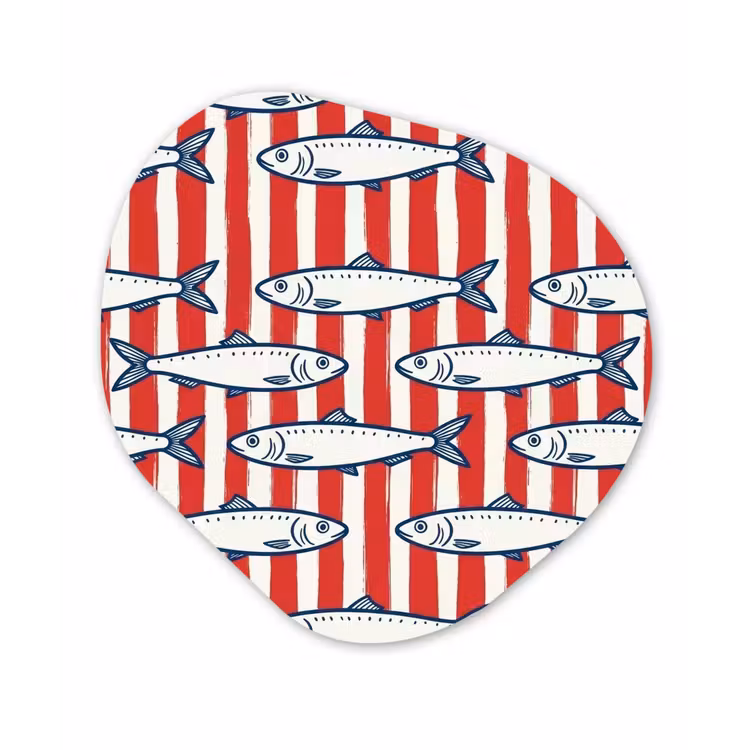 Vis - Patroon - Strepen - Illustratie - Rood Wandcirkel Organisch Aluminium middel -3d