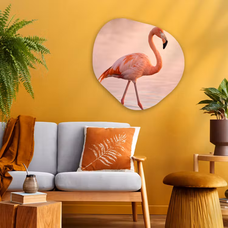 Flamingo - Water - Roze Wandcirkel Organisch Aluminium middel -sfeer4