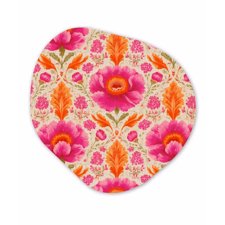 Bloemen - Barok - Roze - Oranje Wandcirkel Organisch Aluminium middel 851 -3d