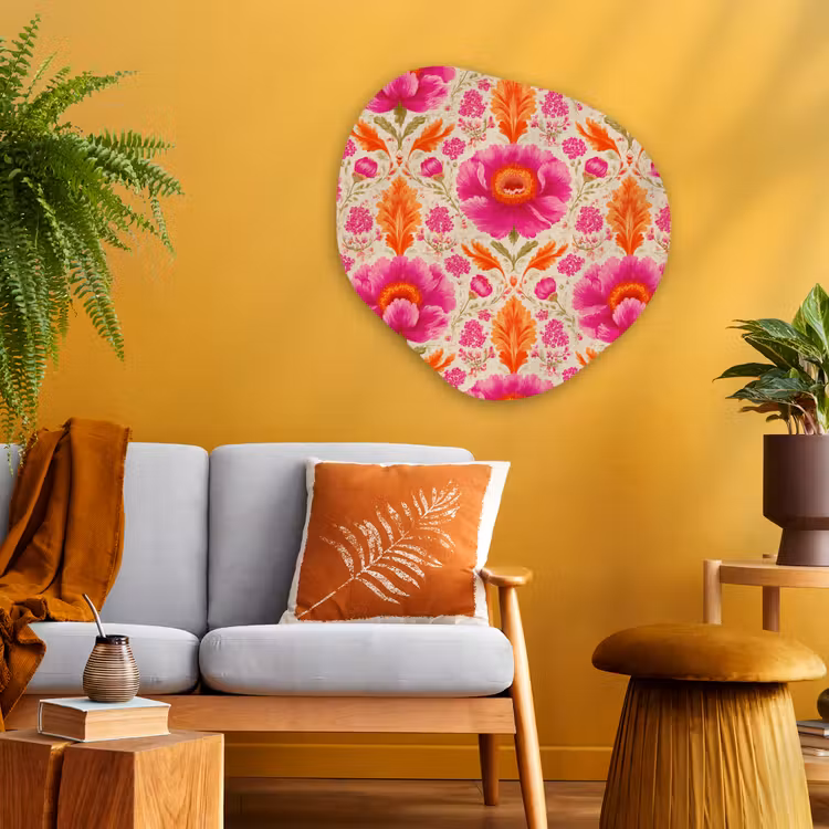 Bloemen - Barok - Roze - Oranje Wandcirkel Organisch Aluminium middel 851 -sfeer4