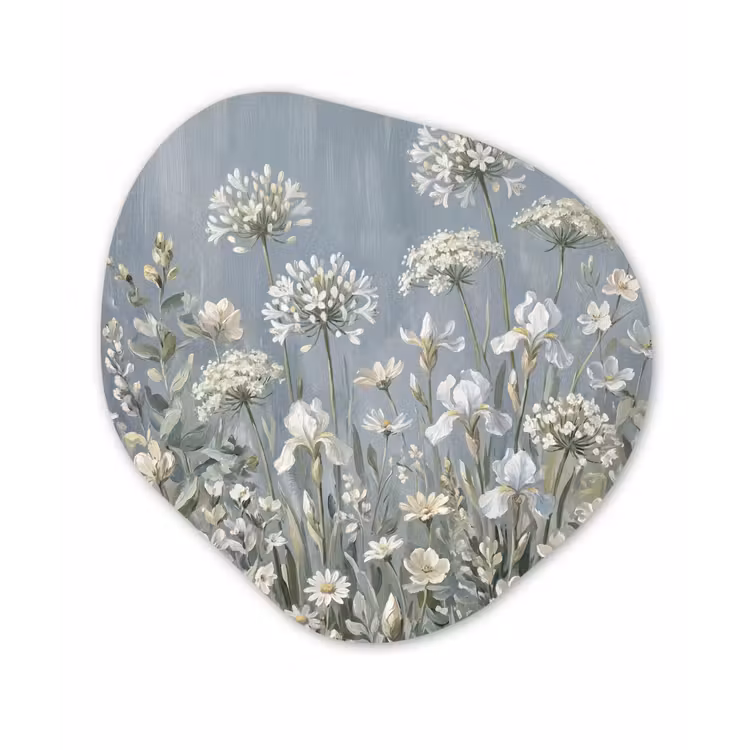 Bloemen - Botanisch - Blauw Wandcirkel Organisch Aluminium middel -3d