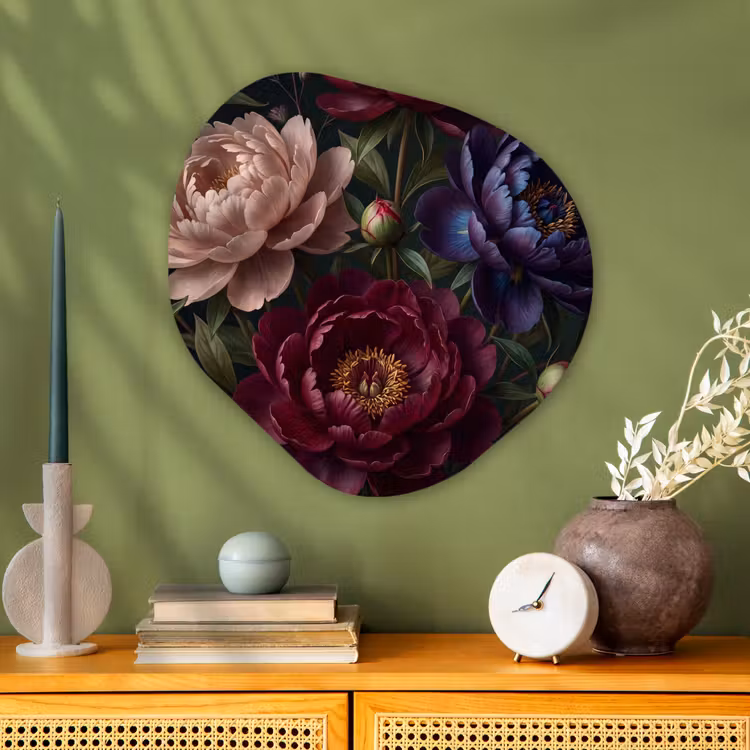 Bloemen - Boeket - Natuur - Modern - Donker Wandcirkel Organisch Aluminium middel -sfeer2