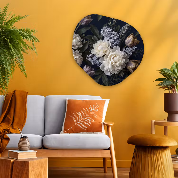 Bloemen - Donker - Elegant - Natuur - Wit Wandcirkel Organisch Aluminium middel -sfeer4