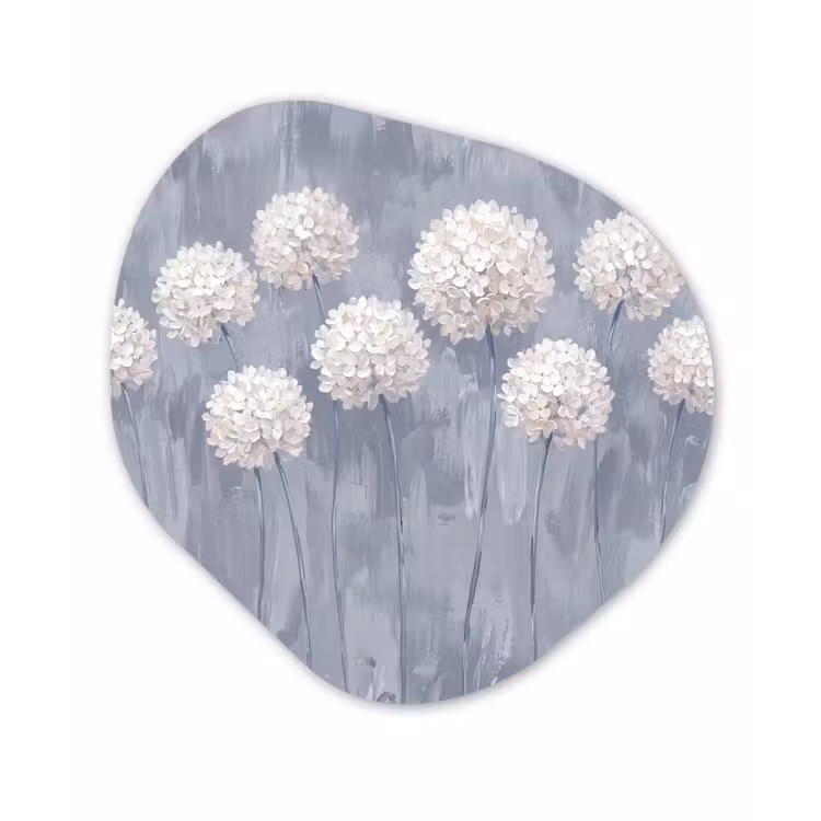 Bloemen - Illustratie - Blauw Wandcirkel Organisch Aluminium middel -3d