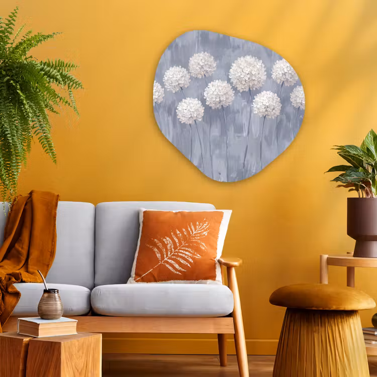 Bloemen - Illustratie - Blauw Wandcirkel Organisch Aluminium middel -sfeer4