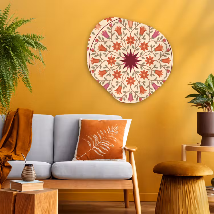 Bloemen - Mandala - Decoratief - Rood Wandcirkel Organisch Aluminium middel -sfeer4