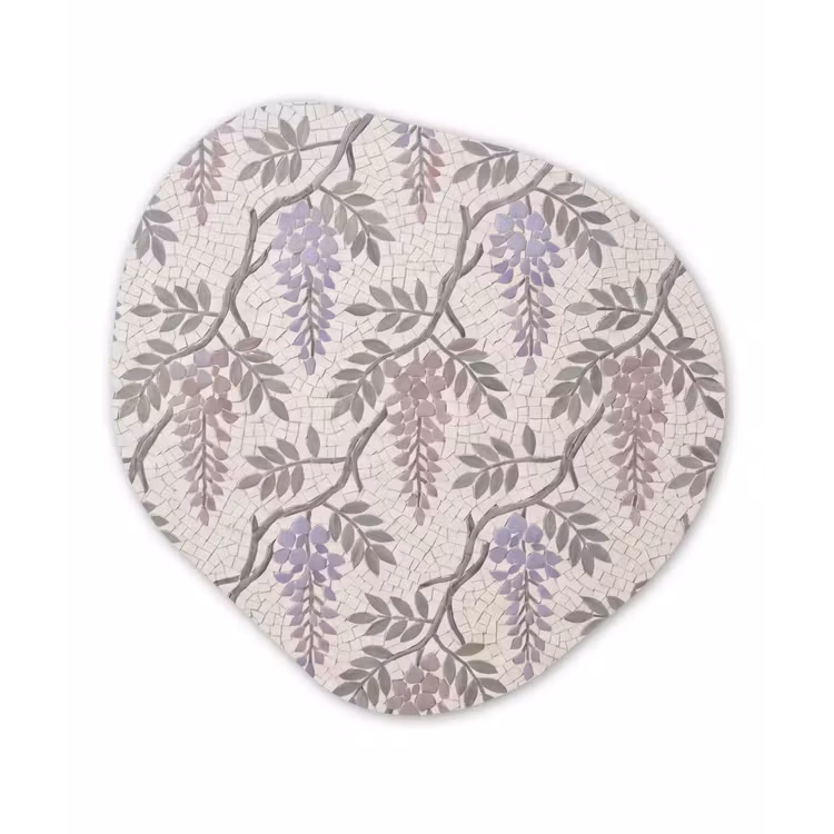 Bloemen - Mozaïek - Natuur - Patroon - Paars Wandcirkel Organisch Aluminium middel -3d