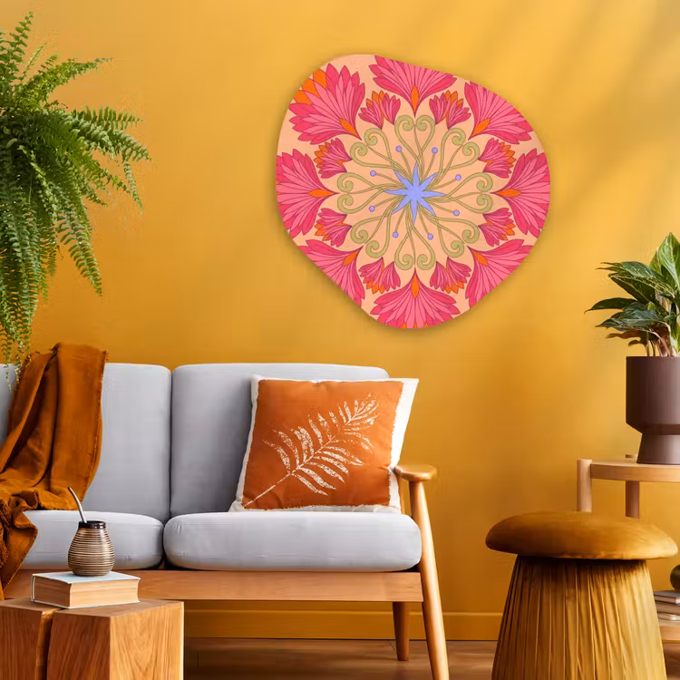 Bloemen - Patroon - Abstract - Roze - Decoratief Wandcirkel Organisch Aluminium middel -sfeer4