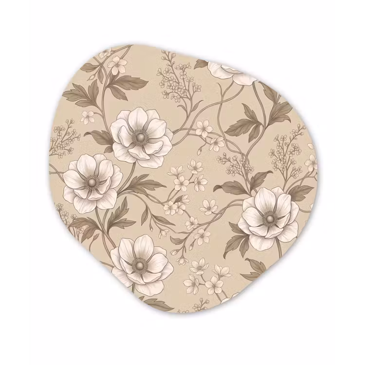 Bloemen - Patroon - Beige Wandcirkel Organisch Aluminium middel -3d