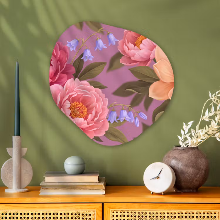 Bloemen - Patroon - Illustratie - Roze Wandcirkel Organisch Aluminium middel -sfeer2