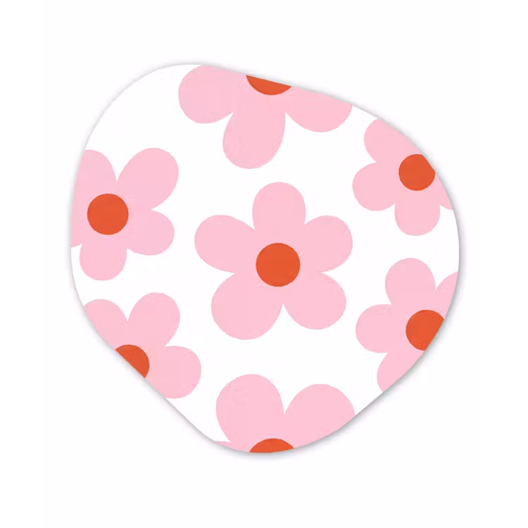 Bloemen - Patroon - Modern - Roze - Wit Wandcirkel Organisch Aluminium middel -3d
