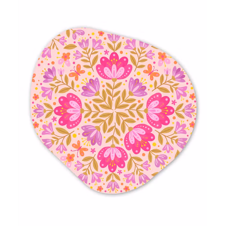 Bloemen - Patroon - Natuur - Abstract - Roze Wandcirkel Organisch Aluminium middel -3d