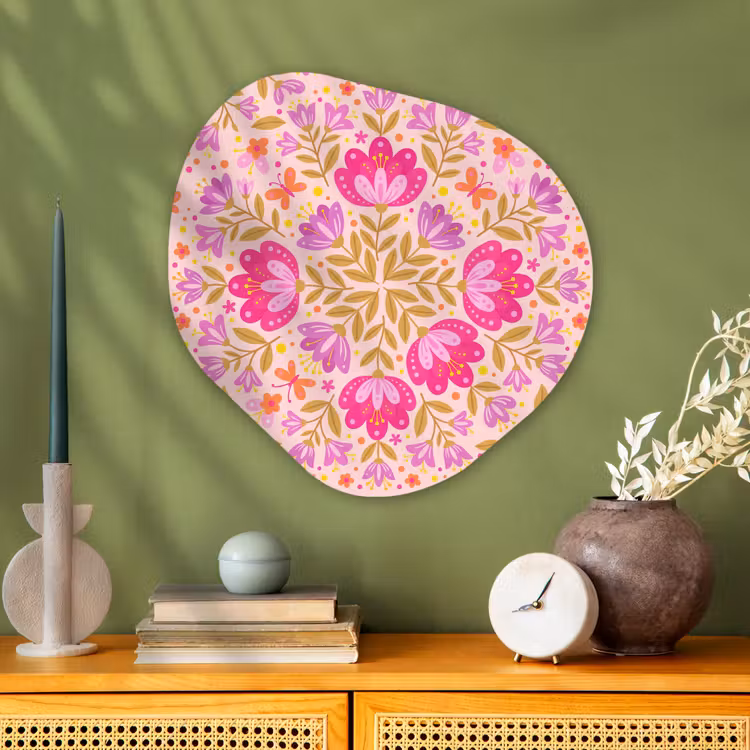 Bloemen - Patroon - Natuur - Abstract - Roze Wandcirkel Organisch Aluminium middel -sfeer2