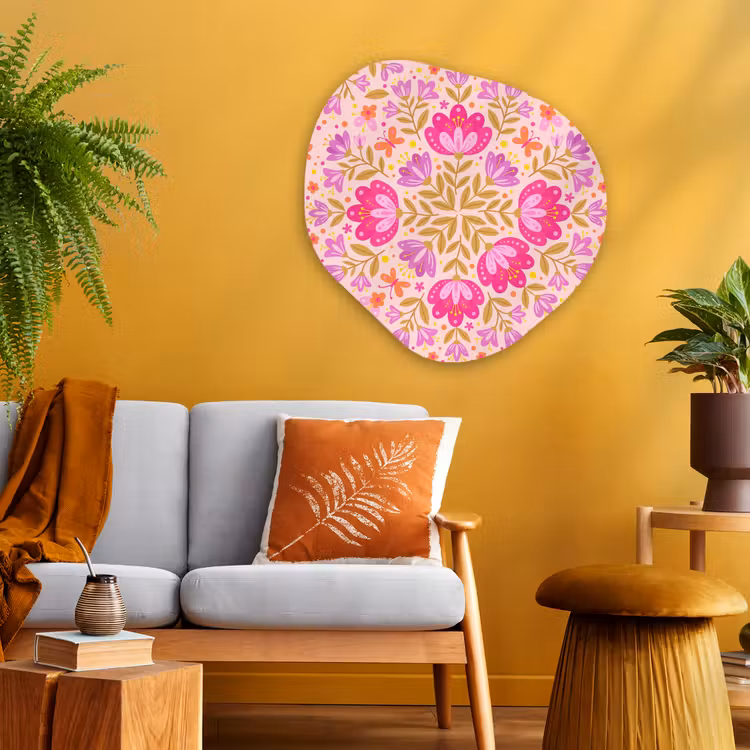 Bloemen - Patroon - Natuur - Abstract - Roze Wandcirkel Organisch Aluminium middel -sfeer4