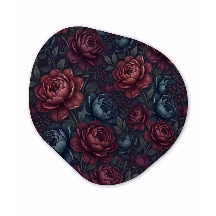 Bloemen - Patroon - Natuur - Klassiek - Donker Wandcirkel Organisch Aluminium middel -3d