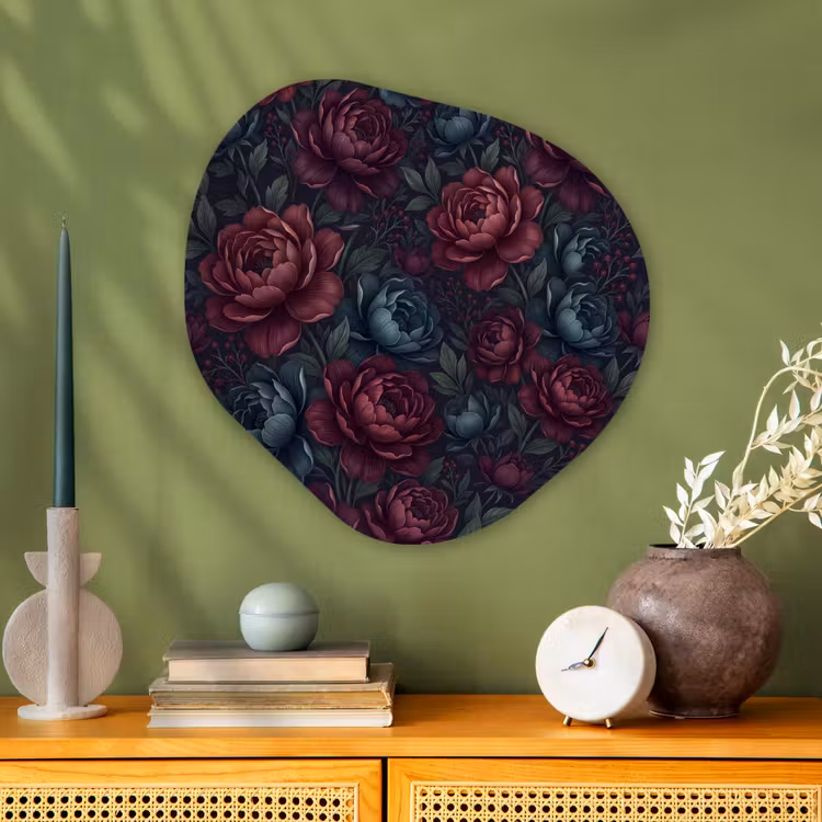 Bloemen - Patroon - Natuur - Klassiek - Donker Wandcirkel Organisch Aluminium middel -sfeer2