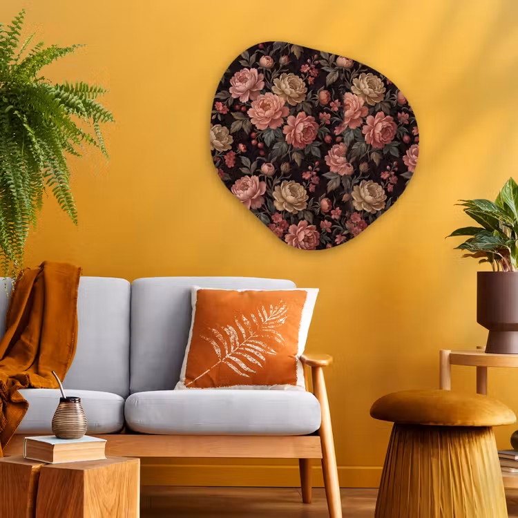 Bloemen - Patroon - Natuur - Vintage - Roze Wandcirkel Organisch Aluminium middel -sfeer4