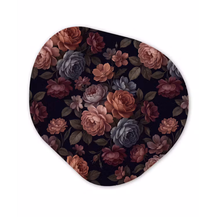 Bloemen - Patroon - Vintage - Donker - Roze Wandcirkel Organisch Aluminium middel -3d
