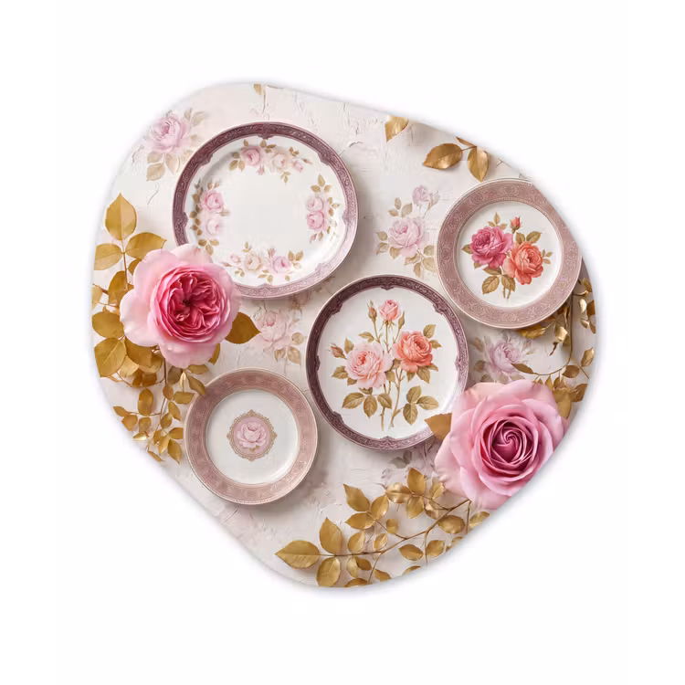 Bloemen - Patroon - Vintage - Roze - Decoratie Wandcirkel Organisch Aluminium middel -3d