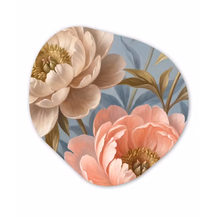 Bloemen - Roze - Beige - Modern - Natuur Wandcirkel Organisch Aluminium middel -3d