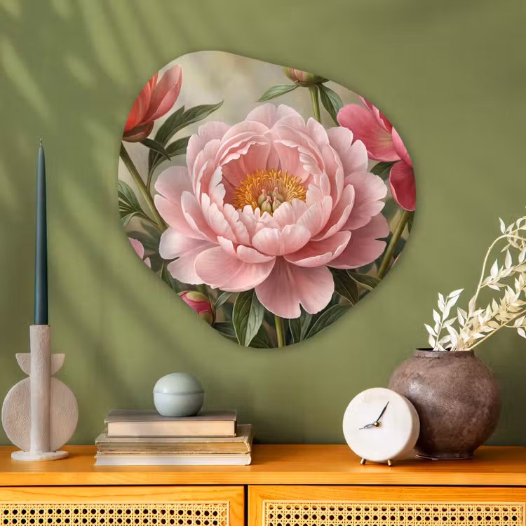 Bloemen - Roze - Klassiek - Gedetailleerd - Natuur Wandcirkel Organisch Aluminium middel -sfeer2