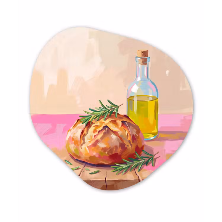 Eten - Brood - Olijfolie - Abstract - Keuken Wandcirkel Organisch Aluminium middel -3d