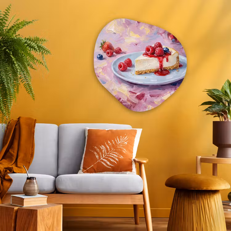 Eten - Cheesecake - Bessen - Abstract - Roze Wandcirkel Organisch Aluminium middel -sfeer4