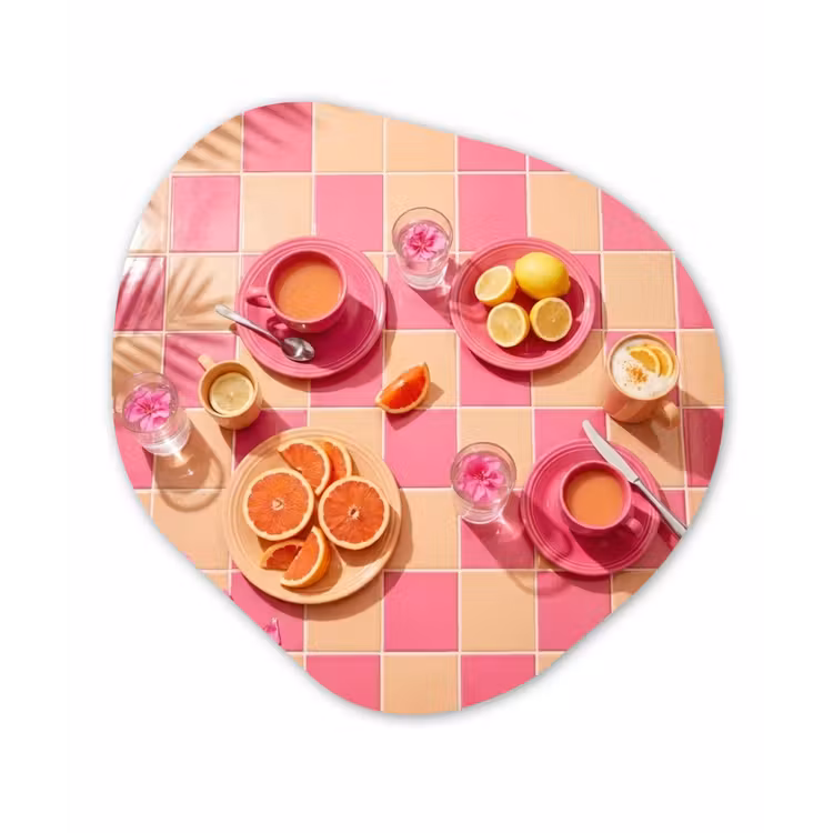 Eten - Citrusvruchten - Stillevens - Roze - Oranje Wandcirkel Organisch Aluminium middel -3d