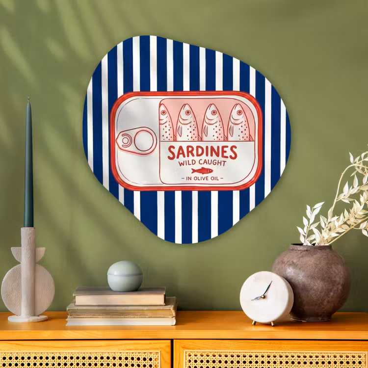 Eten - Vis - Blik - Illustratie - Rood Wandcirkel Organisch Aluminium middel -sfeer2