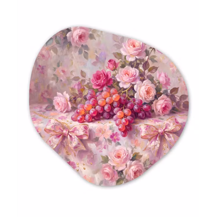 Eten - Bloemen - Stilleven - Roze - Goud Wandcirkel Organisch Aluminium middel -3d