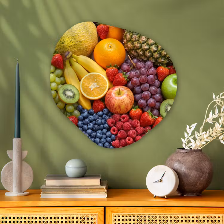 Eten - Fruit - Vers - Kleurrijk - Voeding Wandcirkel Organisch Aluminium middel -sfeer2