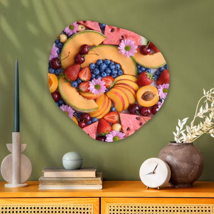 Eten - Fruit - Zomer - Kleurrijk Wandcirkel Organisch Aluminium middel -sfeer2