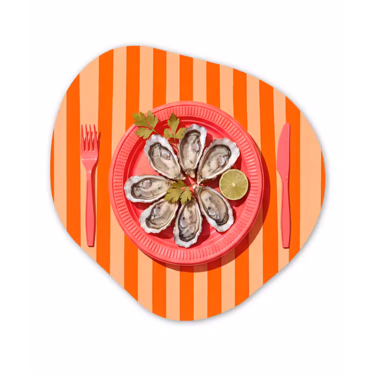 Eten - Oester - Zeevruchten - Oranje - Modern Wandcirkel Organisch Aluminium middel -3d