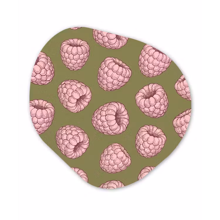 Eten - Patroon - Illustratie - Roze - Groen Wandcirkel Organisch Aluminium middel -3d