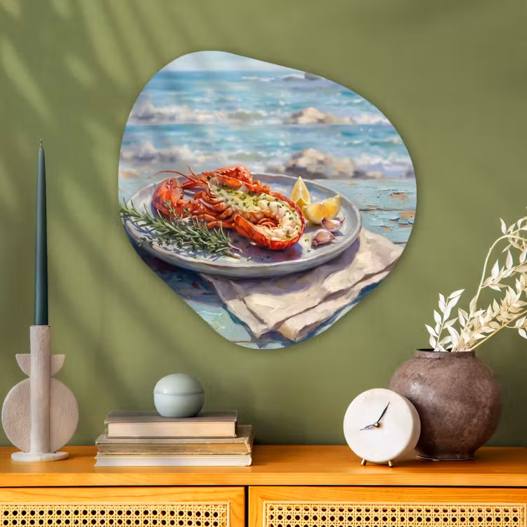 Eten - Zee - Kust - Modern - Blauw Wandcirkel Organisch Aluminium middel -sfeer2