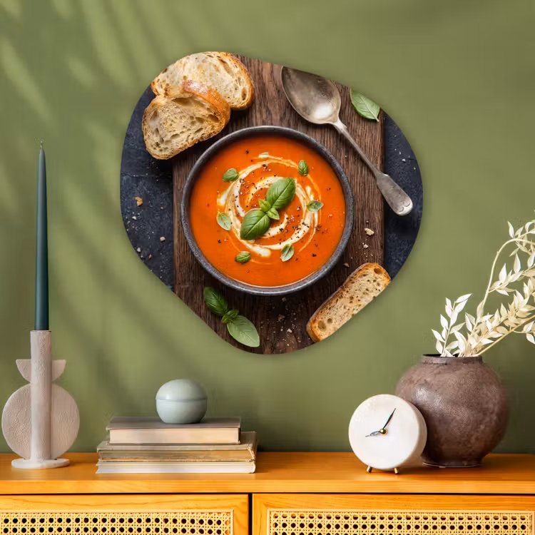 Eten - Soep - Basilicum - Rustiek - Rood Wandcirkel Organisch Aluminium middel -sfeer2