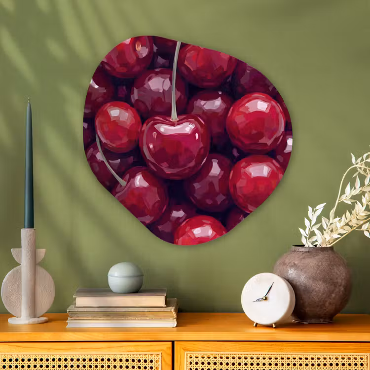 Fruit - Kersen - Eten - Modern - Rood Wandcirkel Organisch Aluminium middel -sfeer2