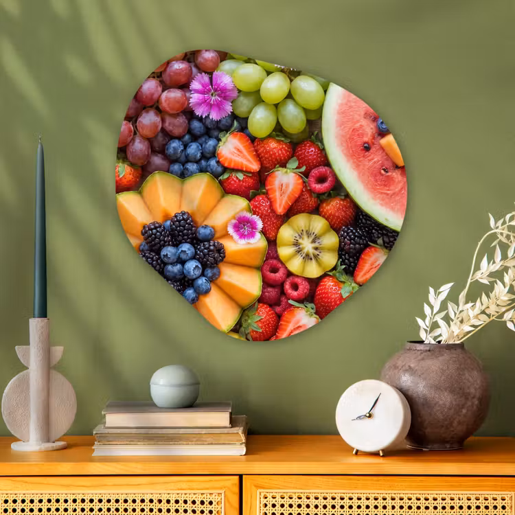Fruit - Vers - Variatie - Eten - Kleurrijk Wandcirkel Organisch Aluminium middel -sfeer2