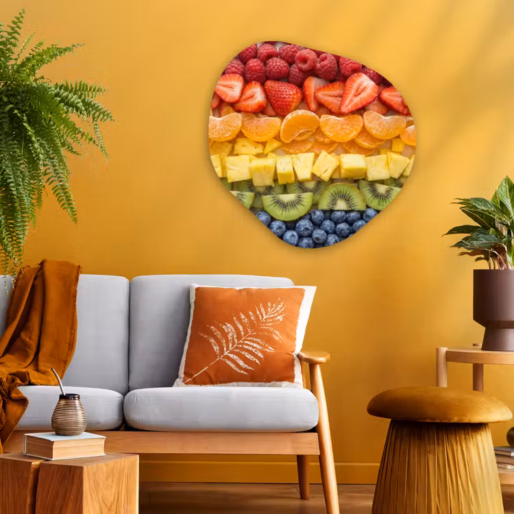 Fruit - Regenboog - Gezond - Kleurrijk Wandcirkel Organisch Aluminium middel -sfeer4