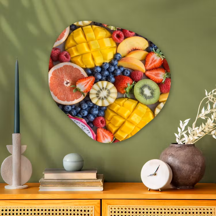 Fruit - Versneden - Kleurrijk - Eten - Gezond Wandcirkel Organisch Aluminium middel -sfeer2