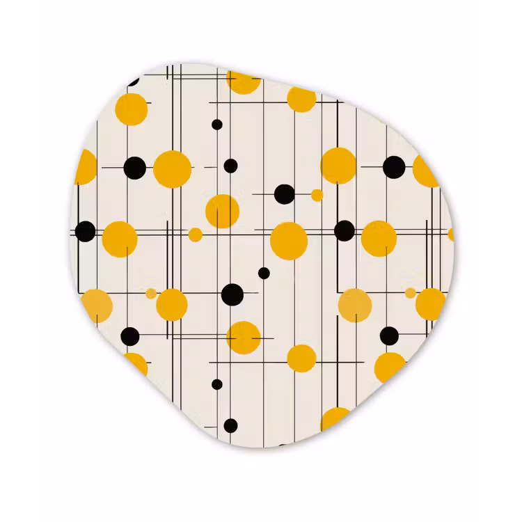Geometrisch - Retro - Lijnen - Okergeel - Zwart Wandcirkel Organisch Aluminium middel 851 -3d